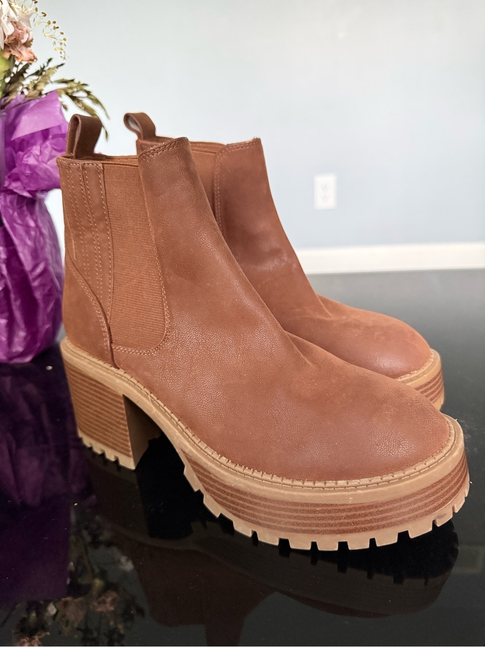 MIA Tan Platform Chelsea Ankle Boots